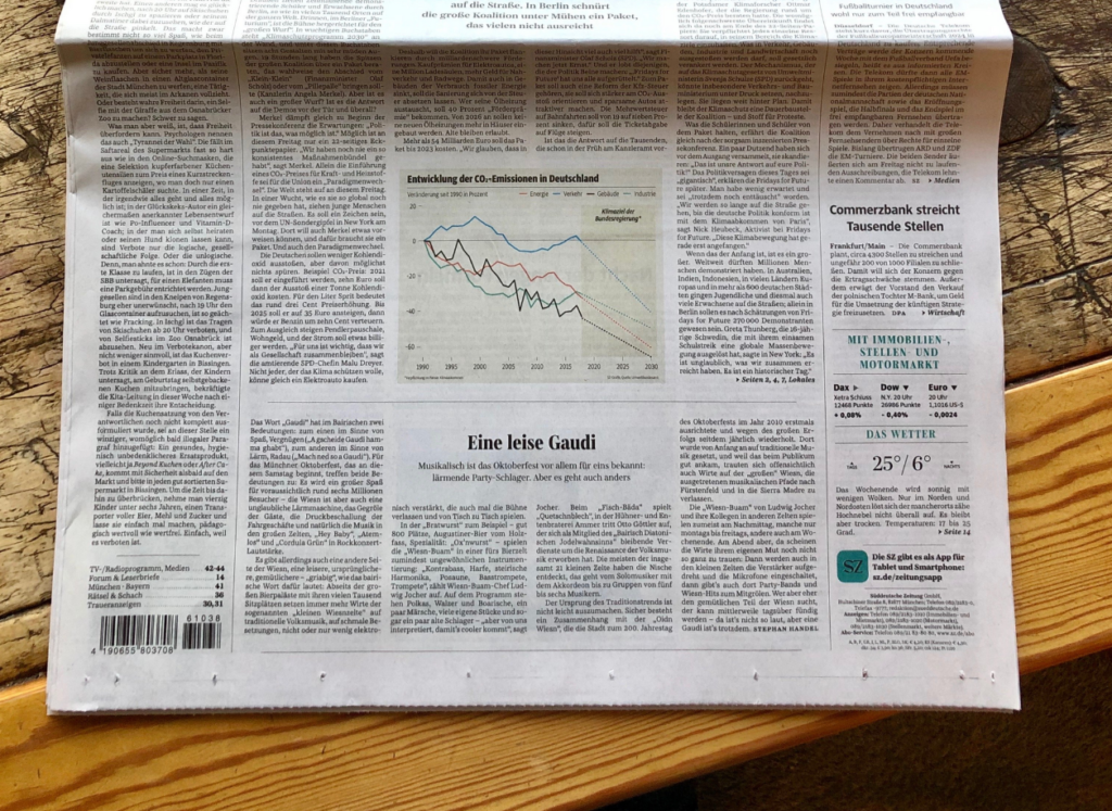 Süddeutsche Zeitung newspaper with printed chart