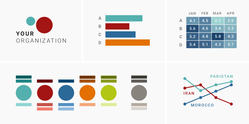 header of the blog post, showing logo colors and data visualizations in these colors